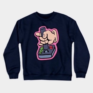 Cartoon hand playing retro game on a joystick Crewneck Sweatshirt